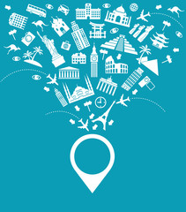 Pleasure travel destinations. Template Background Flat Vector Illustration
