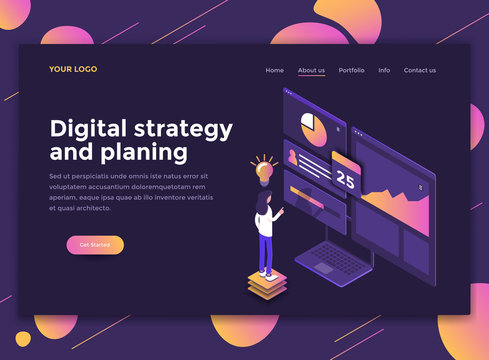 Flat Modern design of website template - Digital Strategy and Planing
