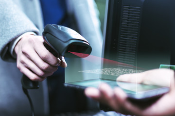 Qr code payment , online shopping , cashless technology concept