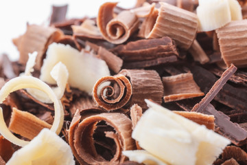 Delicious chocolate curls, closeup