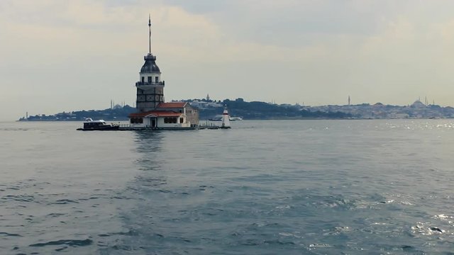 Maiden's tower with old city istanbul background - Turkey