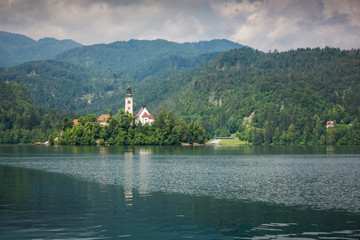 Fototapeta na wymiar Church on the island on Lake Bled, Slovenia