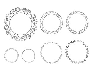 Obraz premium Round Doodle Line Art Frames Vector Set