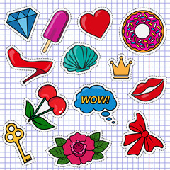 vector set of cute colored girly stickers - 208737340