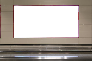 Blank billboard in modern interior hall. Useful for your advertising..