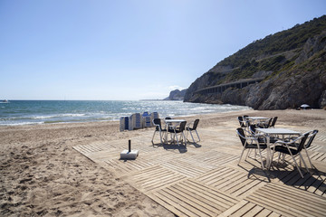 Mediterranean beach Port Ginesta, near to village of Sitges, province Barcelona,Spain.