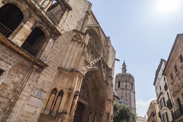 City center, ancient monument, Micalet street,tower. Valencia,Spain.