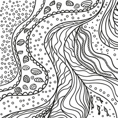 Square sea background with lines and waves. Universal texture. Nautical pattern. Line art creation. Decorative style. Zentangle. Coloring book. Design for spiritual relaxation for adults