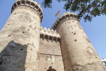 Ancient medieval architecure, monument, tower,torres de Quart, city center of Valencia.Spain.