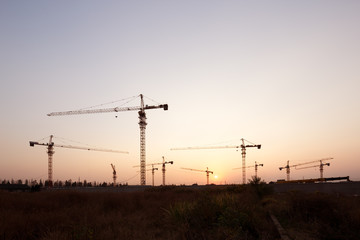 lift with sunset in building site