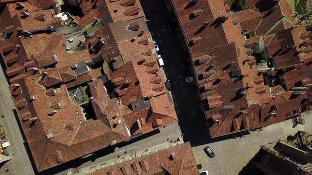 sunny day bern city old town rooftop aerial down view 4k switzerland
