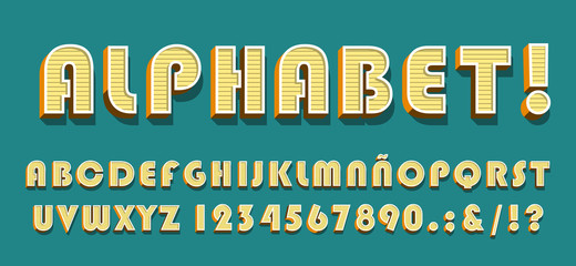 High Quality Vintage Alphabet and Numbers on Color Background . Isolated Vector Elements