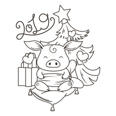 Cute cartoon pig in love. Symbol of New 2019 Year