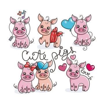 Collection of cute cartoon pigs