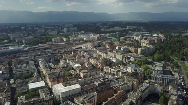 sunny day geneva cityscape aerial panorama 4k switzerland
