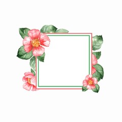 Watercolor floral frame 3. Element for design. Background with red flowers