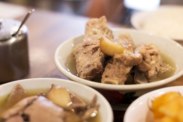 Bak Kut Teh in the white bowl on the table