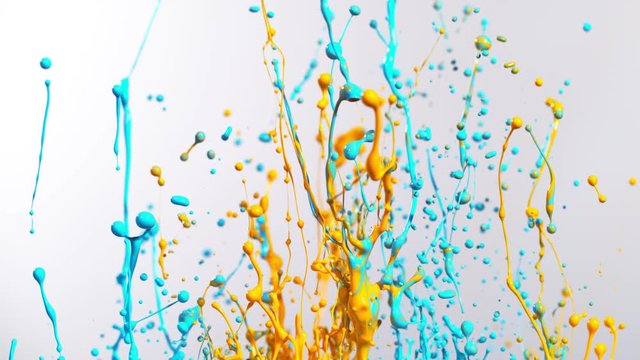 Colorful splashing paint in super slow motion. Shot with high speed cinema camera, 1000fps