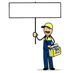 Briefträger der Post mit leerem Schild für Botschaft