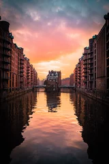 Gordijnen Rosa Wolken über Hamburg © AlexanderAntony