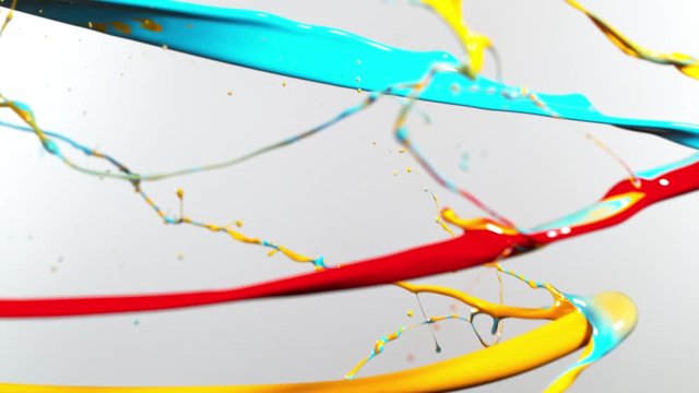 Colorful splashing paint in super slow motion. Shot with high speed cinema camera, 1000fps