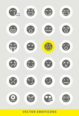 Set of Elegant Universal Black Emoticons Minimalistic Solid Icons on Circular Colored Buttons on Grey Background