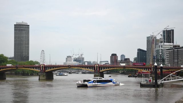Thames River near Vauxhall Bridge in London and boat