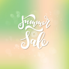 Summer sale card. Hand drawn lettering. Modern calligraphy. Ink illustration.