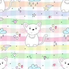 Cute cats colorful seamless pattern background