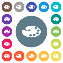 Color palette flat white icons on round color backgrounds