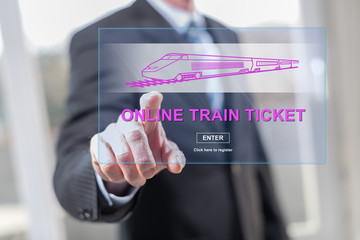 Man touching an online train ticket concept