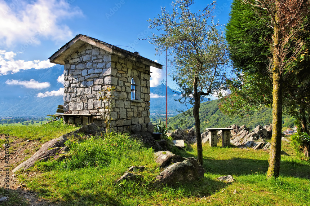 Poster kapelle sasso dascio am comer see in italien - chapel sasso dascio lake como, lombardy