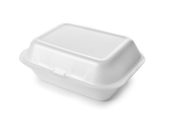 Container with cover on white background. Food delivery service - obrazy, fototapety, plakaty