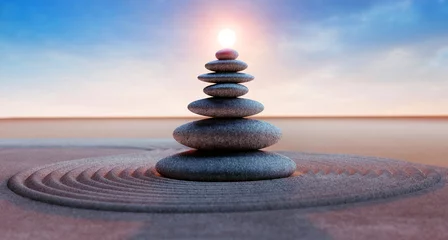 Cercles muraux Zen Tour de pierre avec soleil