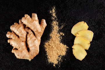 Fresh and ground ginger root.