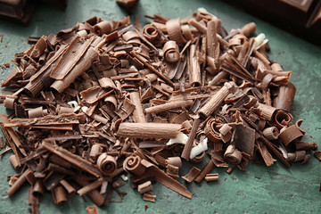 Delicious chocolate shavings, closeup