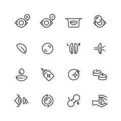 Eye optical lens icons. Human eyesight correction and optometrist outline vector symbols isolated