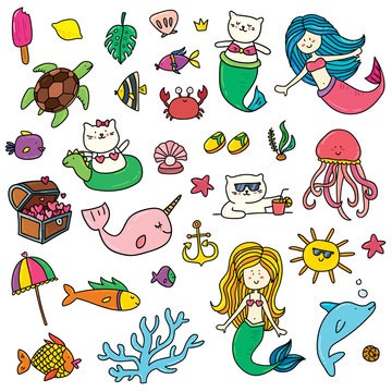 Mermaids illustrations set