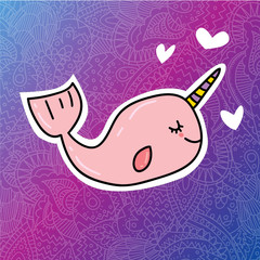 Card print design with unicorn whale © Елизавета Акимова