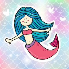 Mermaid sticker on gradient background