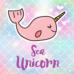 Card print design with unicorn whale