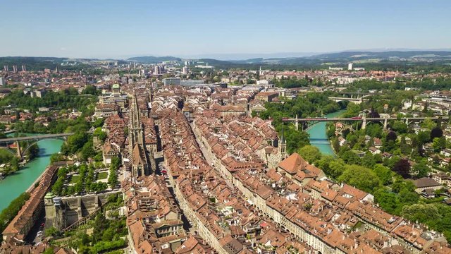 sunny day bern riverside cityscape aerial panorama 4k timelapse switzerland
