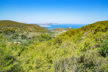 Fototapeta na wymiar Scenic countryside on Rhodes Island, Mediterranean Sea, Greece