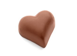 Tasty heart-shaped chocolate candy on white background