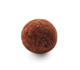 Tasty chocolate truffle on white background