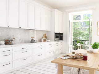 modern nordic kitchen in loft apartment. 3D rendering