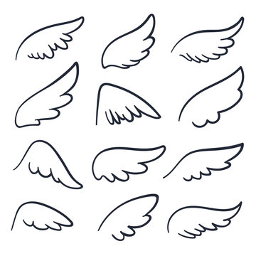 Cartoon angel wings. Winged doodle sketch icons. Angels and bird vector  symbols isolated Stock Vector | Adobe Stock