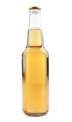Glass bottle of beer on white background