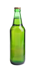 Glass bottle of beer on white background