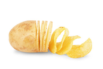 Potato slice into potato chips isolated on white background